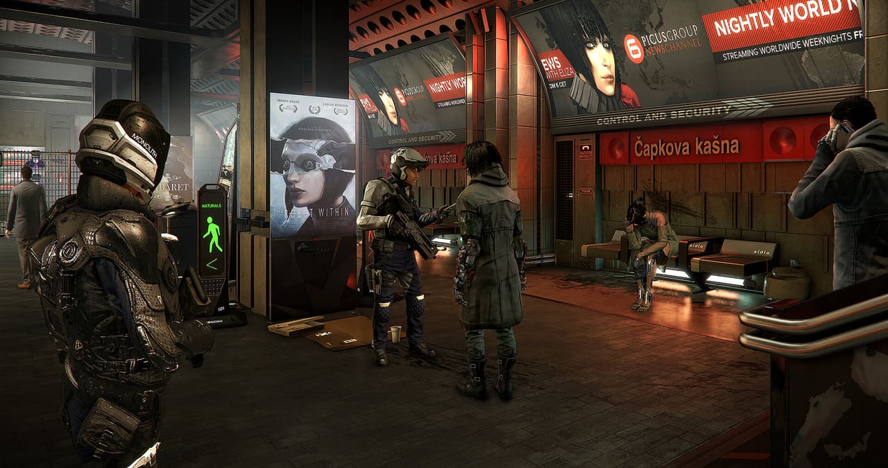 Mankind Divided — Prague city hub exploration with aug ghetto signage
