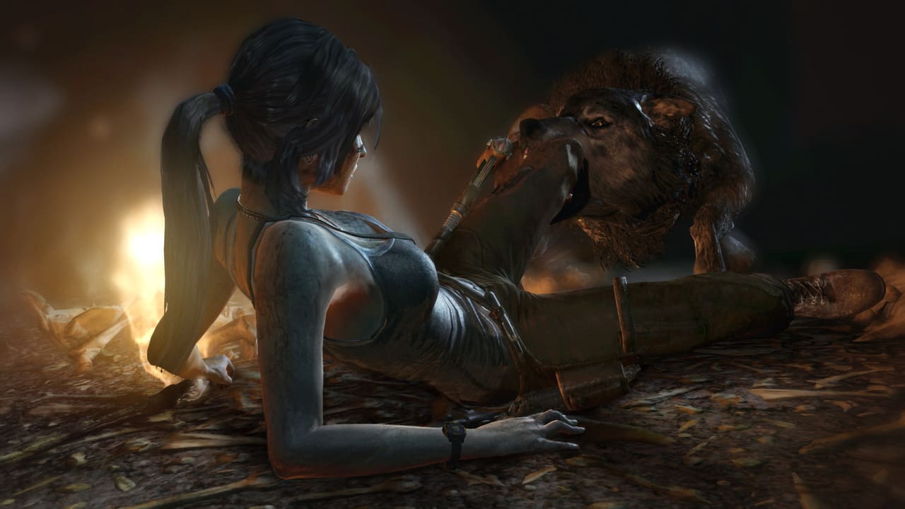 Tomb Raider — Lara climbing storm-battered shipwreck